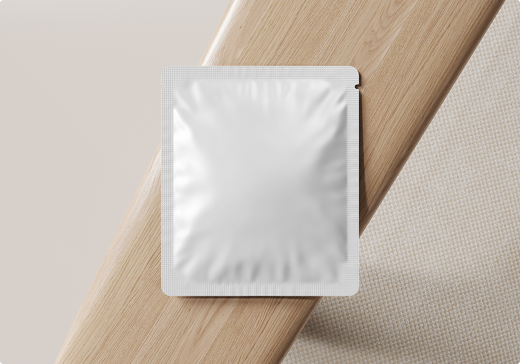 Sealed foil bag on textured fabric